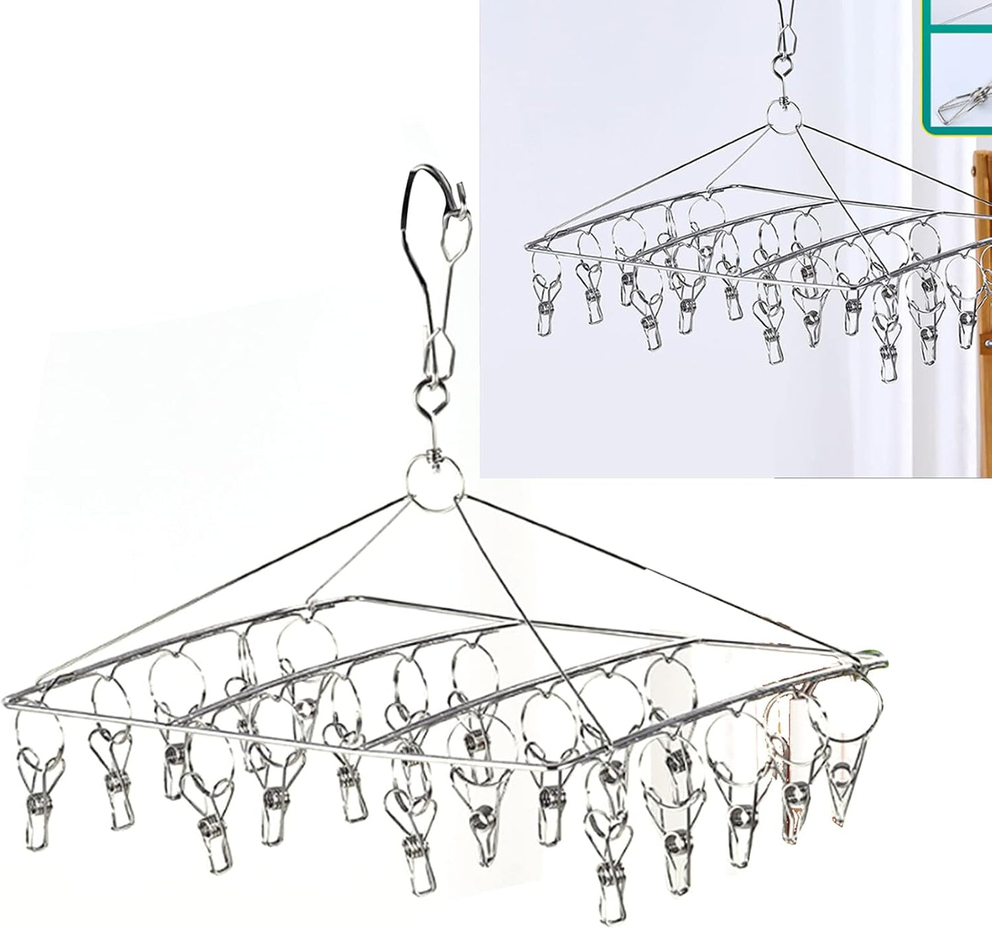 Stainless Steel Sock Drying Rack, Multi Clip Clothes Drying Rack Underwear Hanger Sweater Drying Rack Sock Clips Hang Dry Clothes Rack for Socks, Underwear (No Loop Round)