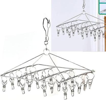 Clothes Drying Racks Clip Hangers, Clothes Drying Hanger Stainless Steel Multi Clip Laundry Drip Hanging Rack for Underwear Socks Hat(Round)