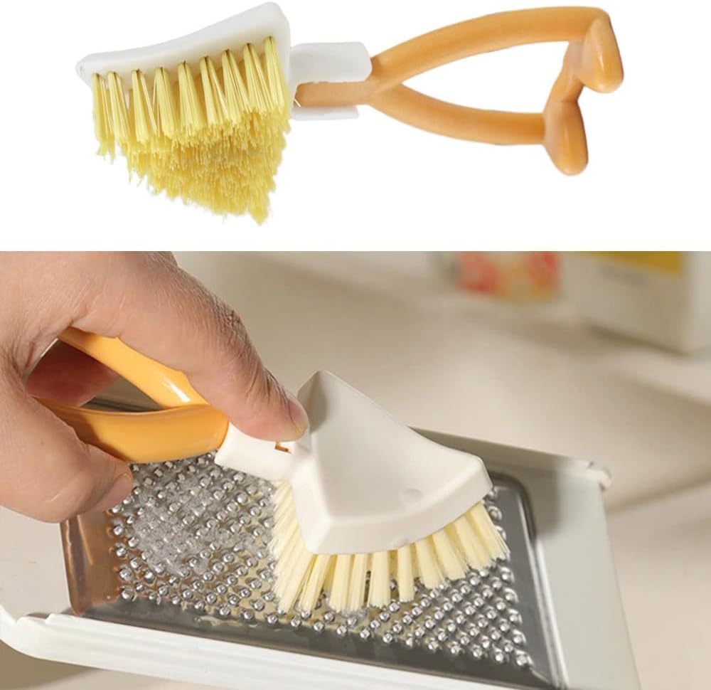 2 Pack Kitchen Cast Iron Brush with Stiff Bristles Portable Small Skillet Scrubber Triangular Dish Brush Crevice Cleaning Brush Kitchen Brushes for Cleaning Pot Sink Stove Camping Cookware