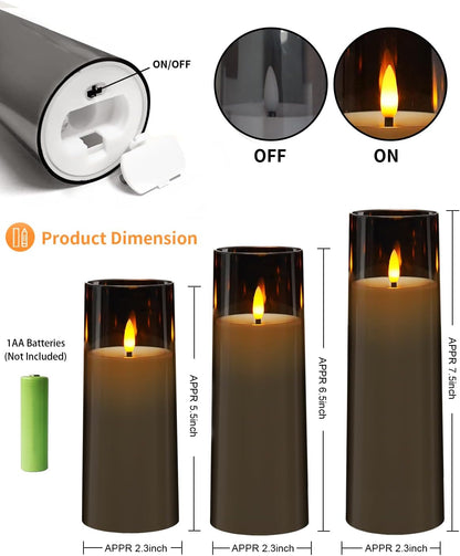 kakoya Flickering Flameless Candles Battery Operated with Remote and 2/4/6/8 H Timer Plexiglass Led Pillar Candles Pack of 9(D2.3 xH5.5 6.5" 7.5") with Realistic 3D Wick Candles for Home Decor(Ivory)