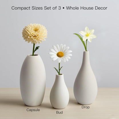 BEAHOT Ceramic Vases Set of 3 – 6.7-inch Handmade Blue & White Pottery Trio with Speckled Glaze – Decorative Flower Vases Home Decor for Table Mantel Entryway Shelf Living Room Kitchen Bathroom