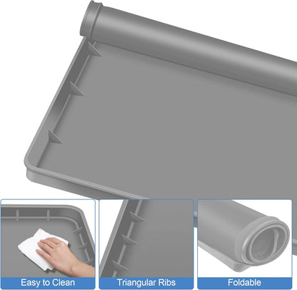 ToLanbbt 27" x 27" Washing Machine Drain Pan Mat, Soft Silicone Washer Drip Tray with 0.78" Raised Edge, Water-Proof Anti-Vibration Leak-Proof Floor Protector for Under Washer, Dryer, Fridge (Gray)