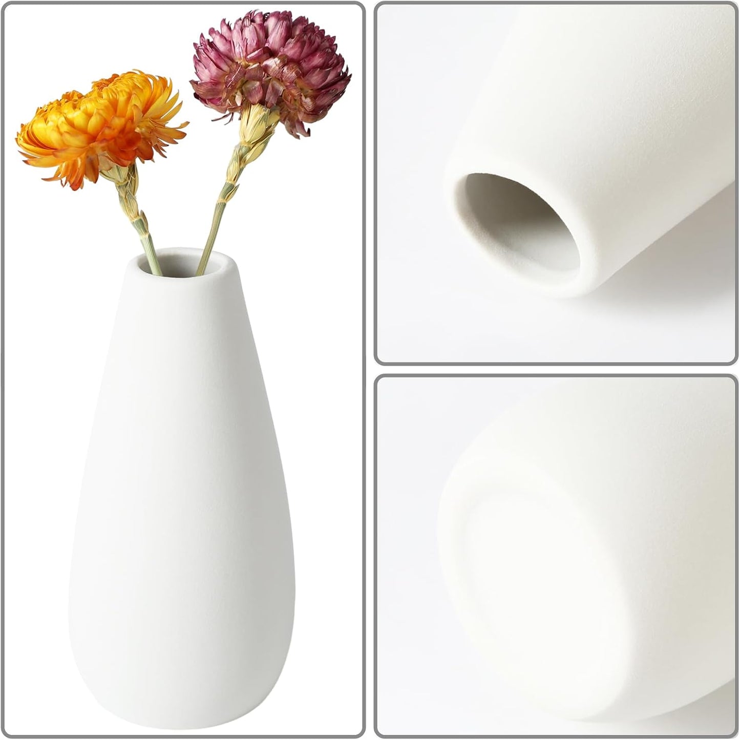 YANLING 6 Pack White Vase Small Ceramic Vases for Decor, Bud Vases | for Centerpieces White Vases for Flowers Boho Home Decor, Pampas Grass Dried Flowers Vases