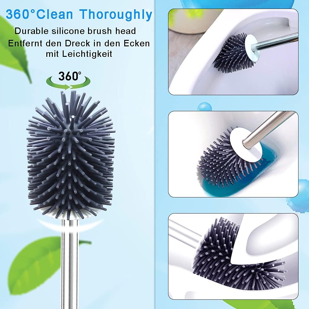 Toilet Brush with Holder Set, Silicone Toilet Bowl Brush for Bathroom Cleaning Toilet Bowl Brush Set Cleaner for Bath Storage and Organization