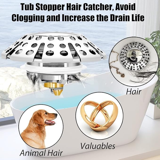 Anlige Bathroom Sink Drain Strainer, 2PCS 3 in 1 Pop Up Bathroom Sink Stopper with Removable Brass Basket Hair Catcher, Universal Sink Plug for 1.06 to 1.6in Drain Hole, Chrome Silver