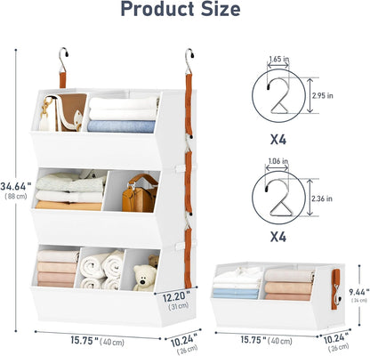 Hanging Closet Organizer Extra Large, Clothes Hanging Shelves for Closet with Divider, Collapsible Closet Storage System, Fabric Closet Hanging Organizer for Home, Dorm, Rv, ,Handbags, Underwear, Sock