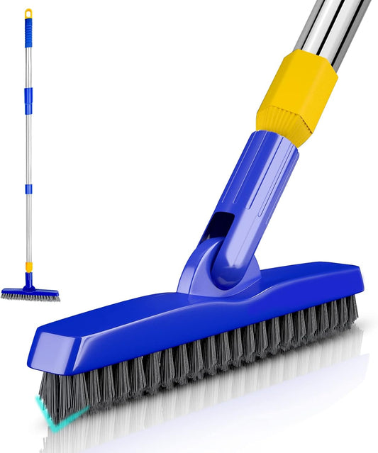 ITTAR Grout & Scrub Brush Combo, Floor Scrubber with Long Handle, Multi-Purpose Stiff Bristles Cleaning Brush Set for Tile, Grout, Deck, Kitchen, Shower Floor (2 Pcs)