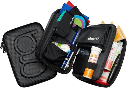 Glucology Large Diabetes Travel Case Hard Shell, Organizer for Glucose Monitor, Insulin Pen, BGL Strips, Syringe, Needles & Diabetic Supplies, Premium & Durable with Extra Compartment, Black