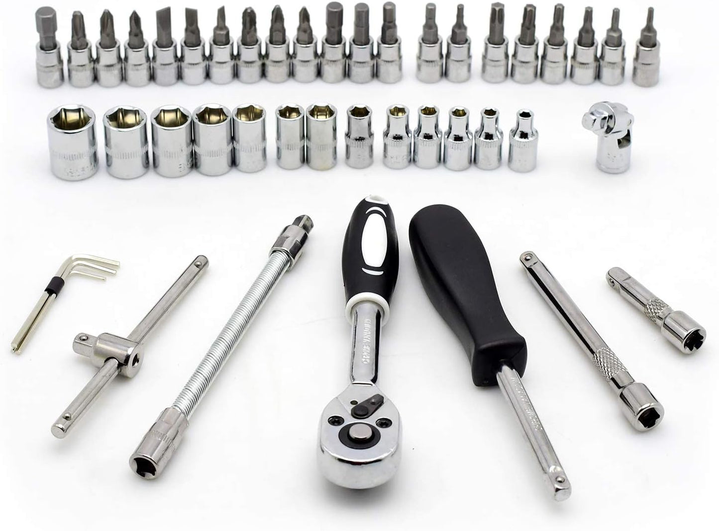 46PCS 1/4 inch Drive Socket Set,Metric Ratchet Wrench Set with 4-14mm CR-V Sockets,S2 Bits,Extension Bars,Mechanic Tool Kits for Household Auto Repair