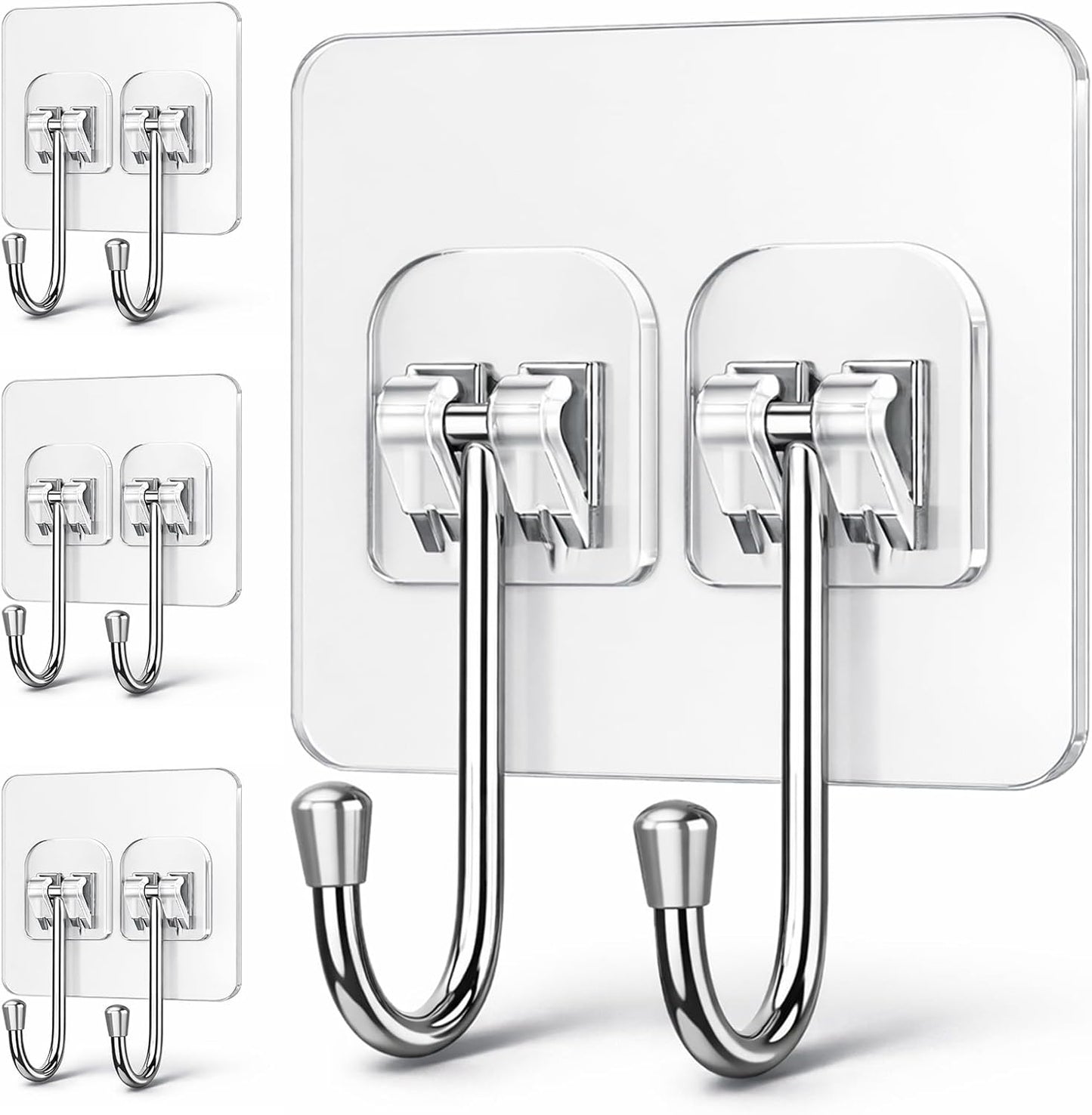 Strong Adhesive Hooks for Hanging Heavy Duty Rustproof Wall Hangers Towel Hooks for Bathrooms No Damage Easy-To-Remove Traceless Squeegee Shower Hook, Clear Utility Hook Multiple Uses for Kitchen Home
