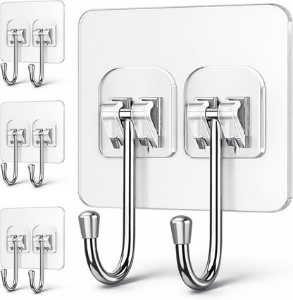 Strong Adhesive Hooks for Hanging Heavy Duty Rustproof Wall Hangers Towel Hooks for Bathrooms No Damage Easy-To-Remove Traceless Squeegee Shower Hook, Clear Utility Hook Multiple Uses for Kitchen Home
