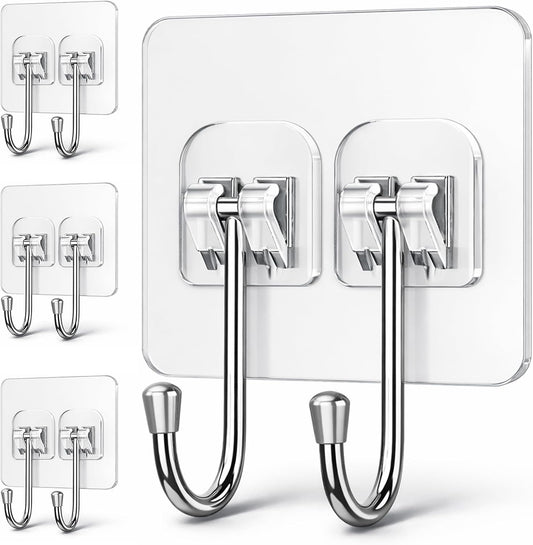 Strong Adhesive Hooks for Hanging Heavy Duty Rustproof Wall Hangers Towel Hooks for Bathrooms No Damage Easy-To-Remove Traceless Squeegee Shower Hook, Clear Utility Hook Multiple Uses for Kitchen Home