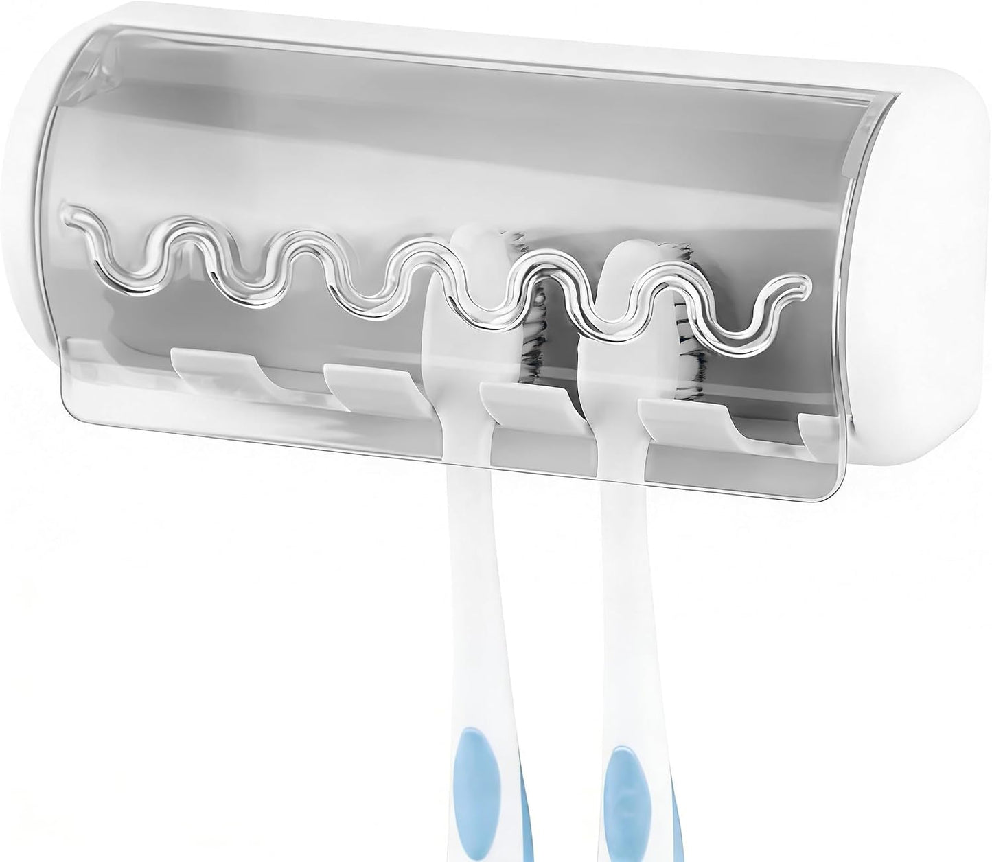 1 PCS Self Adhesive Toothbrush Holder with Cover for Bathroom, 5-Slot Wall Mounted Toothbrush Organizer Rack for Shower, Dorm, Cabinet