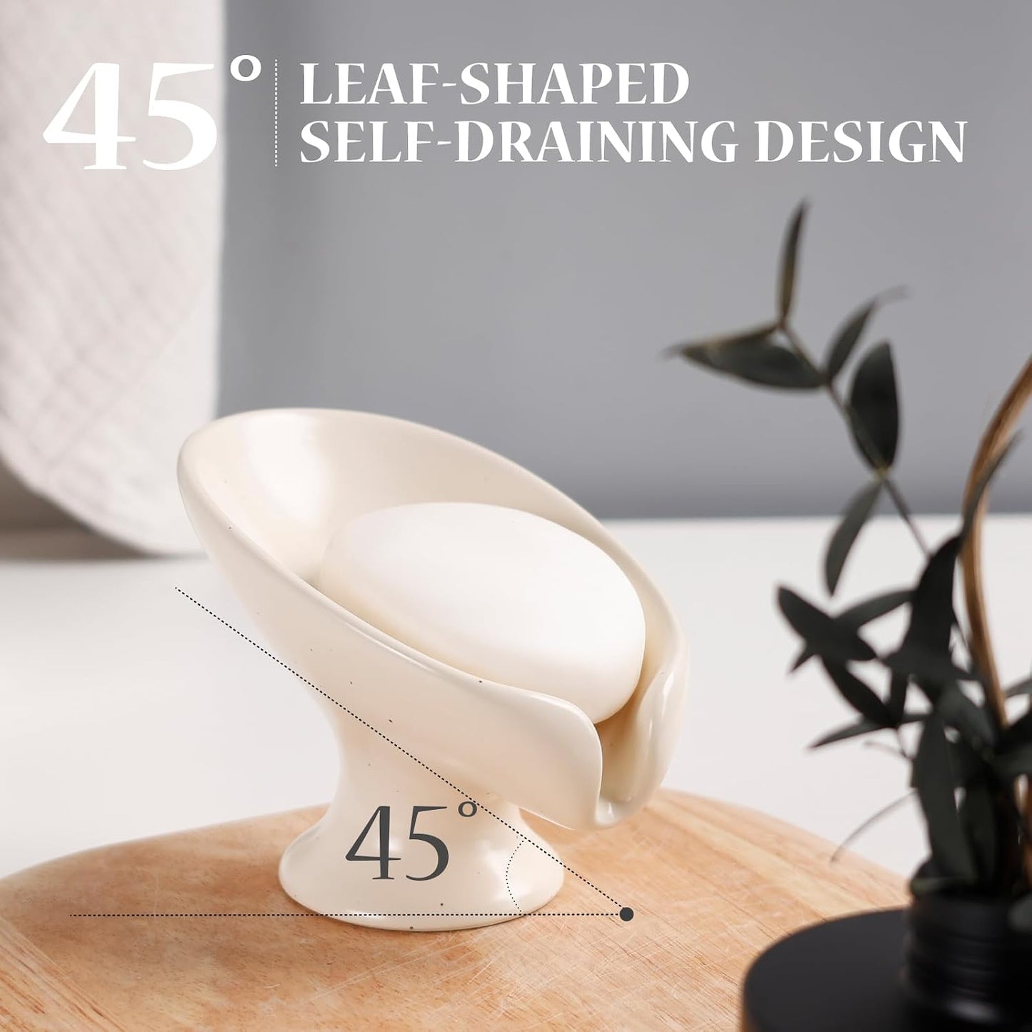 Small Soap Dish, Self Draining Bar Soap Holder for Bathroom Sink, Leaf Shaped Drainage Ceramic with Marble-Pattern Finish, Decorative Soap Dish, No Suction Cup, ANTIS'S HOME