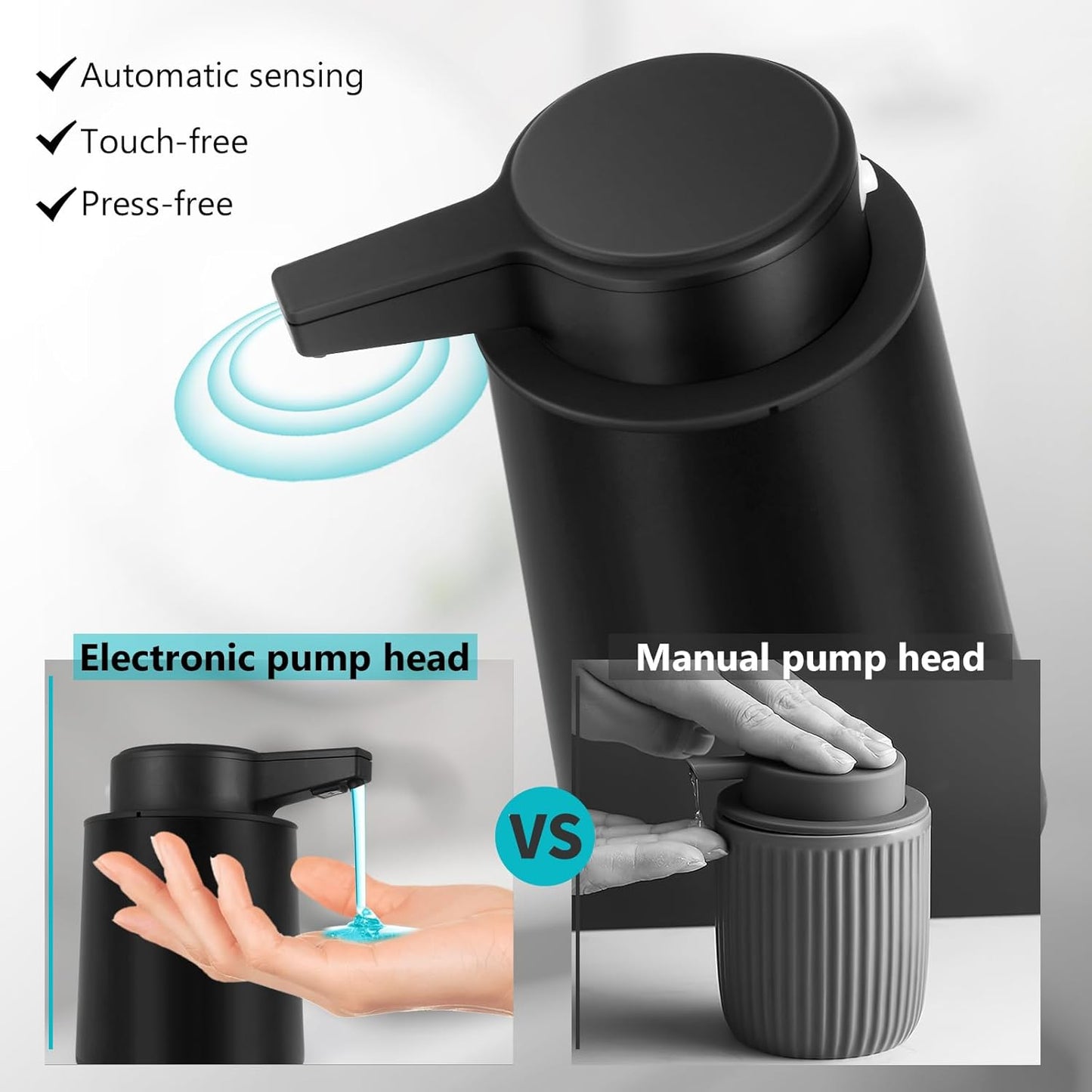 Automatic Soap Dispenser Foaming Touchless: 9oz Plastic Black Modern Rechargeable Electric Auto Foam Soap Dispenser - Bathroom Kitchen Hand Dish Lotion