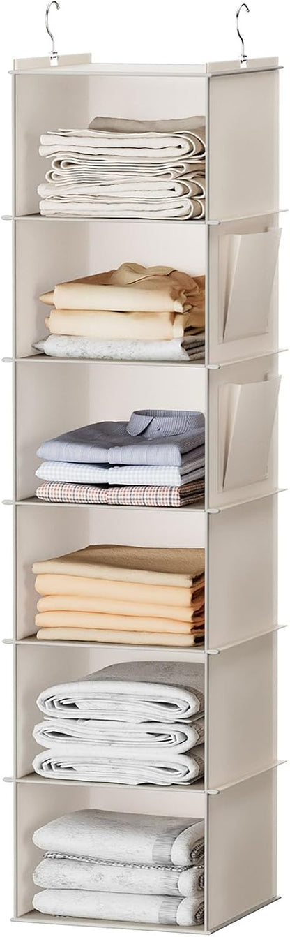 YOUDENOVA Hanging Closet Organizer, 6-Shelf Closet Hanging Storage Shelves, 2 Packs, Grey