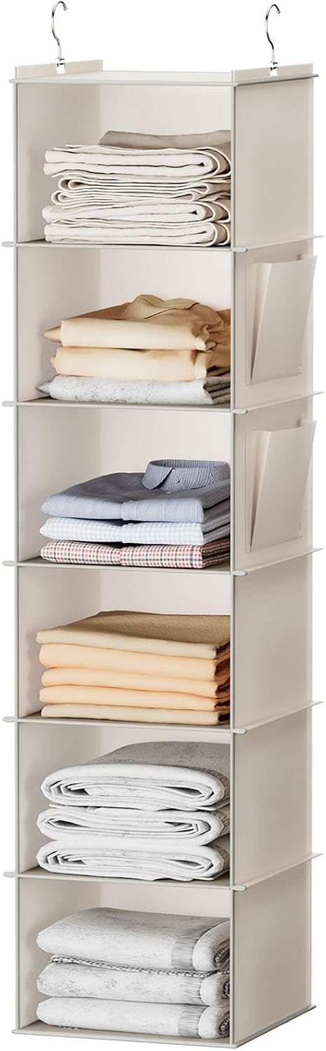 YOUDENOVA Hanging Closet Organizer, 6-Shelf Closet Hanging Storage Shelves, 2 Packs, Grey