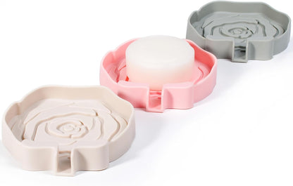 3PC Self-Draining Silicone Soap Dish, Soap Holder/Tray/Saver for Shower, Bathroom, Kitchen, Bathtub, Keep Soap Dry and Easy to Clean (Light Color)
