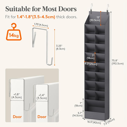 Lifewit 6 Tier Over the Door Shoe Organizer with 11 Large Deep Pockets, Fabric Hanging Shoes Shelf for Closet, Dorm Storage, Fit Up to 12 Pair Shoe Rack Holder for Sneakers, Boots, Gray