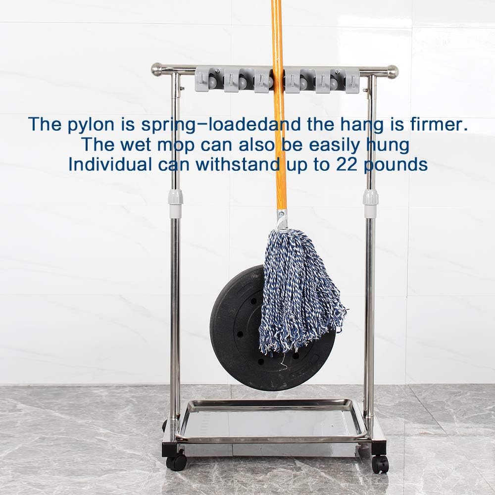 Broom And Mop Holder Put Wet Mops Movable Floor-Mounted Mop Rack Floor Standing Cleaning Tool Cart Storage For Garden Garage Schools, Hospitals, Factories, Hotels,Property Companies (12racks)