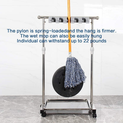 Broom And Mop Holder Put Wet Mops Movable Floor-Mounted Mop Rack Floor Standing Cleaning Tool Cart Storage For Garden Garage Schools, Hospitals, Factories, Hotels,Property Companies (12racks)