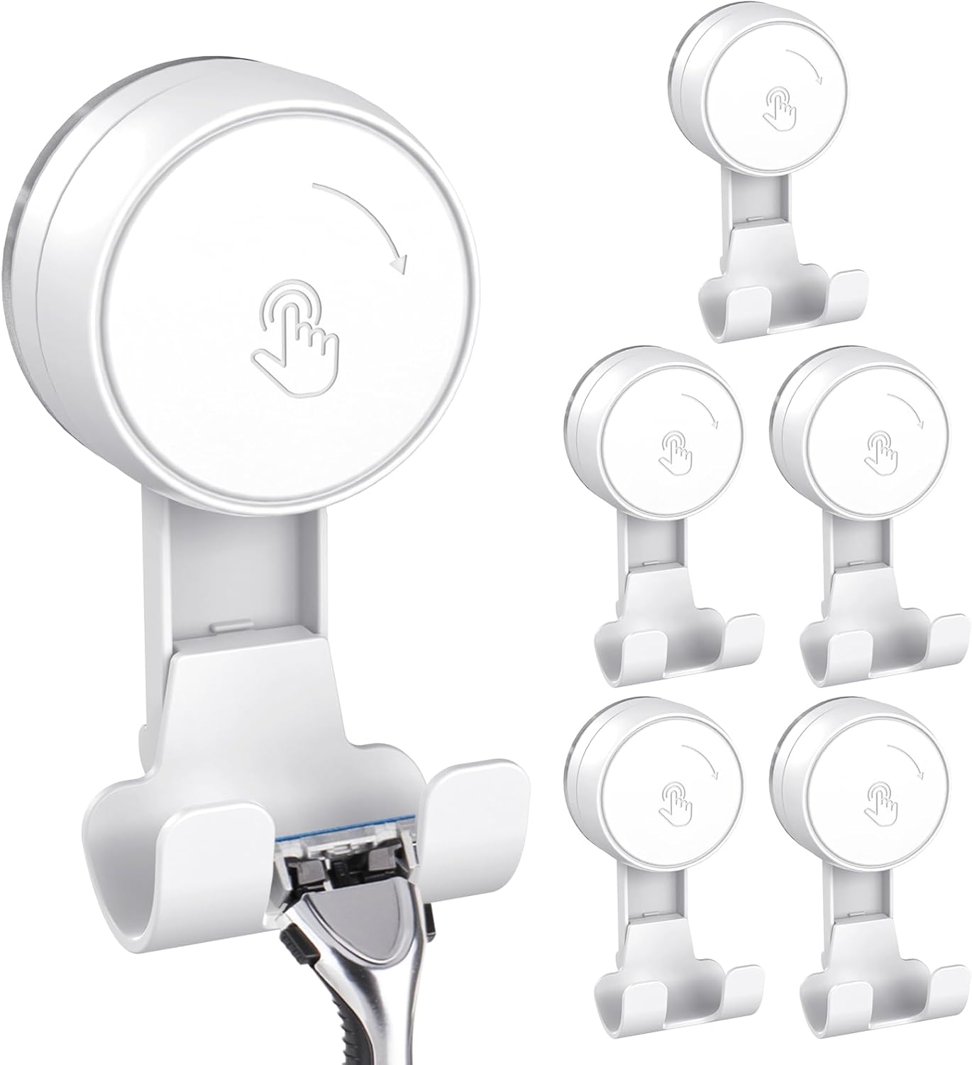 LUXEAR Heavy Duty Waterproof Shower Hooks 2 Pack - Suction Hook, No Drill Damage-Free Removable Reusable Wall Hooks for Bathroom Kitchen Towel Bathrobe Loofah Shower Hooks (Max Load 11LB/5KG)