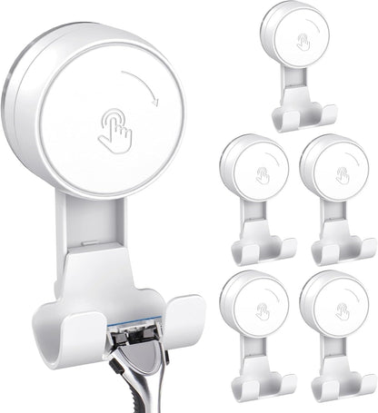 LUXEAR Heavy Duty Waterproof Shower Hooks 2 Pack - Suction Hook, No Drill Damage-Free Removable Reusable Wall Hooks for Bathroom Kitchen Towel Bathrobe Loofah Shower Hooks (Max Load 11LB/5KG)