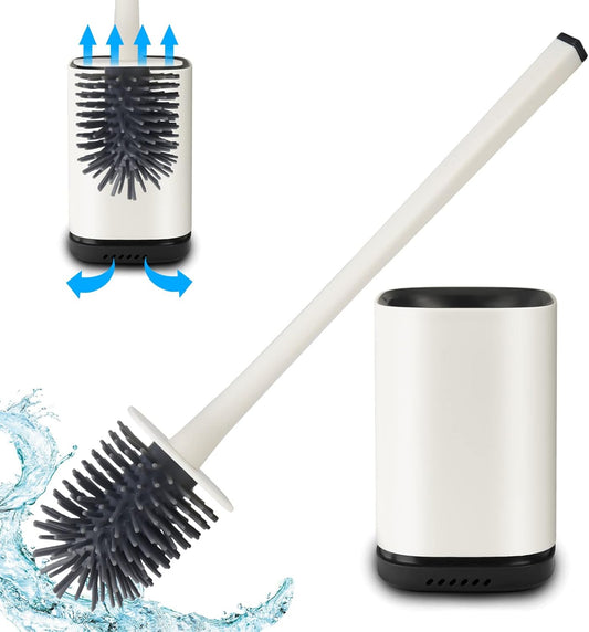 Silicone Toilet Brush and Holder Set for Bathroom Durable Toilet Bowl Scrubber with Long Plastic Handle and Soft Silicone Bristles for Deep Cleaning Wall Mounted Toilet Brush Cleaner Anti-Drip Holder
