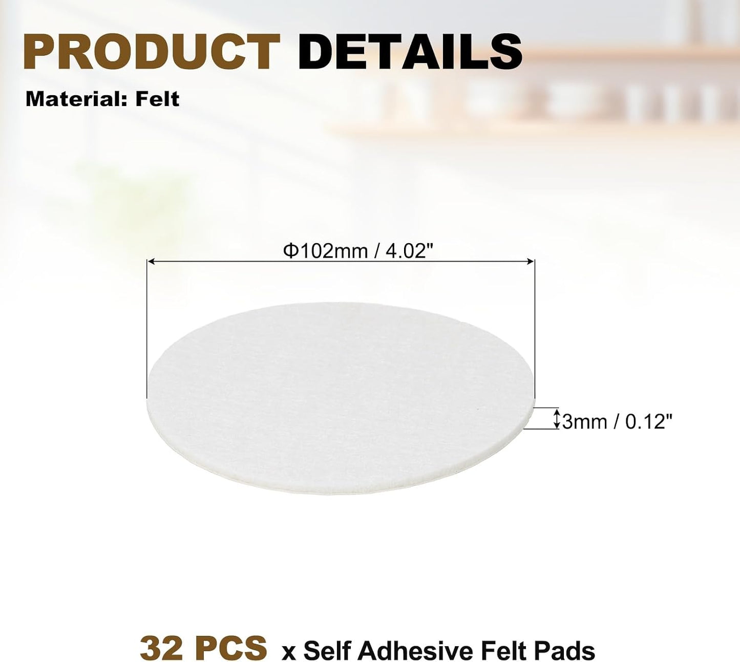 uxcell 32Pcs Non Slip Furniture Pads, 3" Round Self Adhesive Felt Bumpers Noise Reducing Furniture Feet Floor Protector for Chairs Tables Furniture Legs (White 0.2" Thick) - Colors B