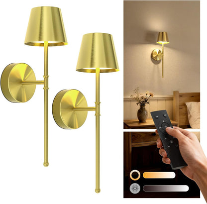 UME Wireless Sconces Set of 2 with Remote, 5200mAh Battery Powered Sconces - Small Rechargeable Sconces w/ 3 Color Temps & 5 Brightness Levels for Bedroom, Living Room, Wall Painting, Cafe (Black)