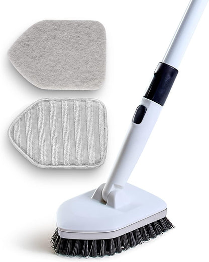 Moku Home Shower Scrubber 3 in 1 Extendable Long Handle 58" Cleaning Brush | Non-Scratch Bathroom Scrubber for Tub, Tile, Shower, Kitchen, Toilet, Sink, Wall & Floor; Telescopic Shower Cleaning Brush