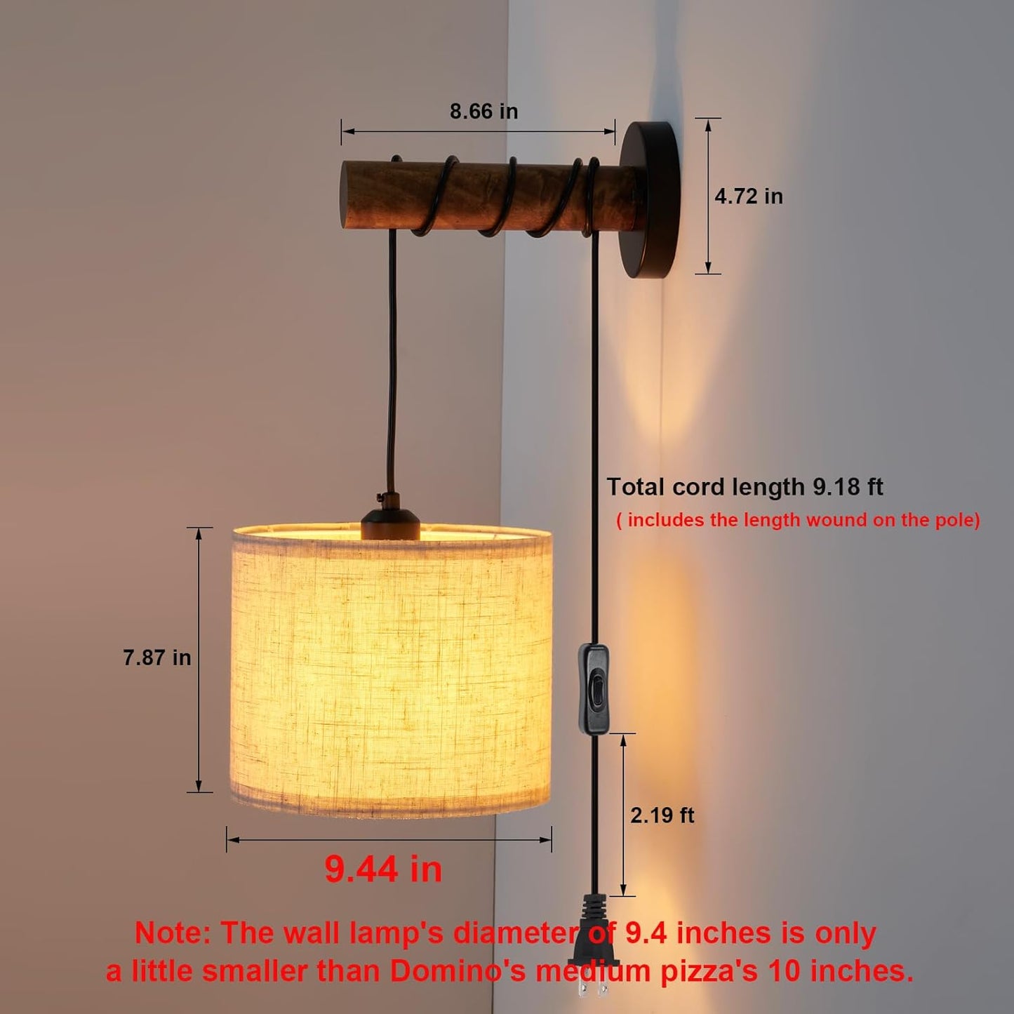XSDeTu Rechargeable Battery Operated Wall Sconces Set of 2, Modern Battery Powered Wall Light with Wooden Arm & Remote Control, Adjustable 3 Colors Dimmable Wall Lamps for Bedroom, Living Room