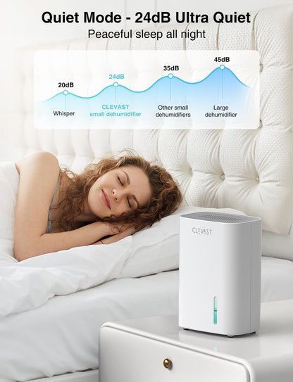 CLEVAST Small Dehumidifier for Home, 30oz Compact Mini Dehumidifier with Auto Shut-Off, Quiet 24dB Portable Air Dehumidifier for Bathroom, Bedroom, Closet, RV