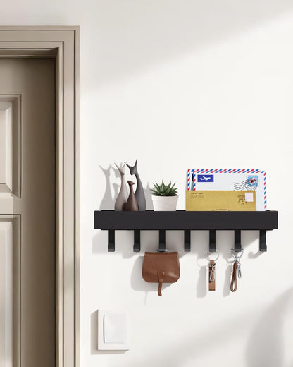 Key Holder Wall Mount Adhesive Magnetic - Hanging Key Hooks with Mail Organizer for Wallet House Accessories - Keys Hanger Rack with Shelf for RV Camper Entryway Door Home Living Room Decor Black