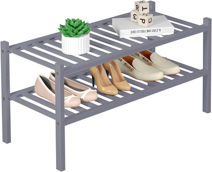 ROMGUAR CRAFT 3 Tier Bamboo Shoe Rack for Closet Free Standing Wood Shoe Shelf Storage Organizer for Entryway Small Space Stackable 27"x11"x20" (Natural)