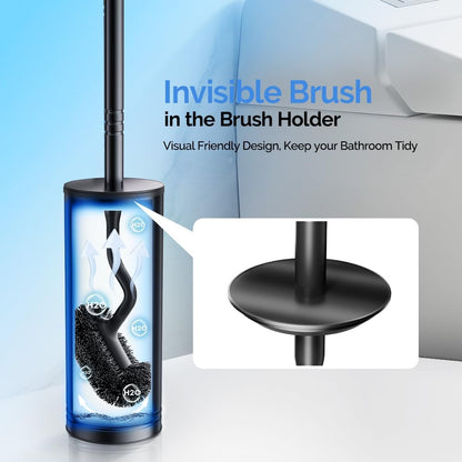 HAMITOR Toilet Brush and Holder Set: 304 Stainless Steel Heavy Duty Deep Cleaning Bowl Cleaner Brush with Curved Bristle - Wall-Mounted for Home Apartment Bathroom Accessories Silver 1 Pack