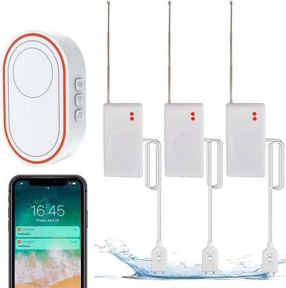 Water Level Leak Alarm with 16.4Ft 2 Sensors,120dB Strobe, Metal | 9V Battery-Powered, Dual Sensors Float Switch and Leak Probe, Adjustable Volume, For Sump Pump Dishwasher Under Sink Basement