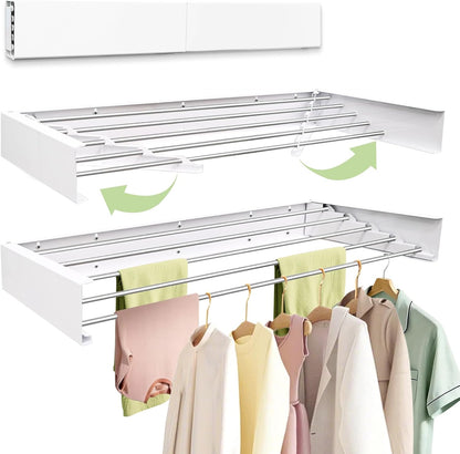 Wall Mounted Drying Rack 31.5'', Foldable Wall Clothes Drying Rack, Space Saving Laundry Drying Rack, Heavy Duty Clothes Drying Rack 5 Rods, Collapsible Clothing Rack for Bathroom Balcony