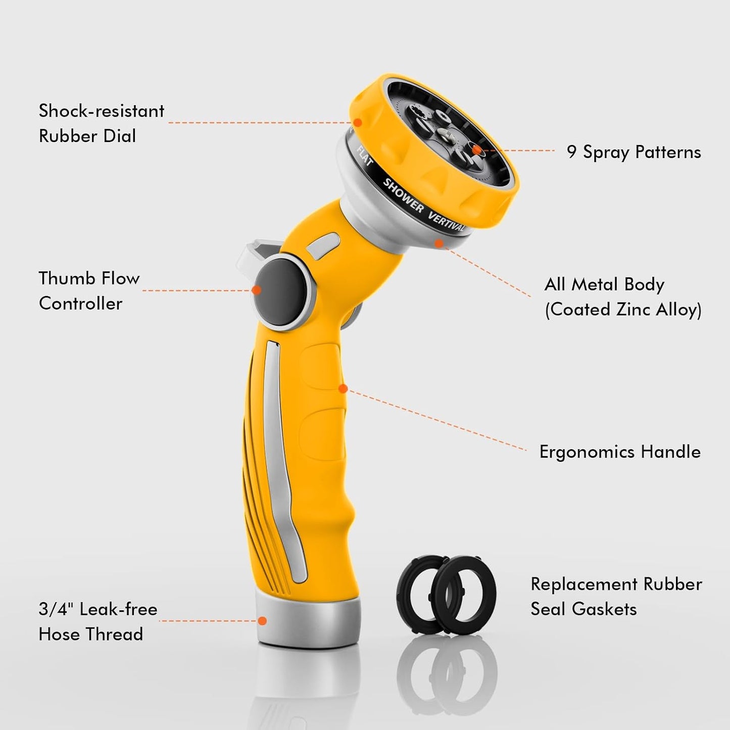 RESTMO Hose Nozzle Heavy Duty, Metal Water Hose Sprayer for Garden | 9 Spray Patterns, High Pressure, Thumb Flow Control, On/Off Valve, Ideal for Outdoor Lawn & Plant, Car & Pet, Black