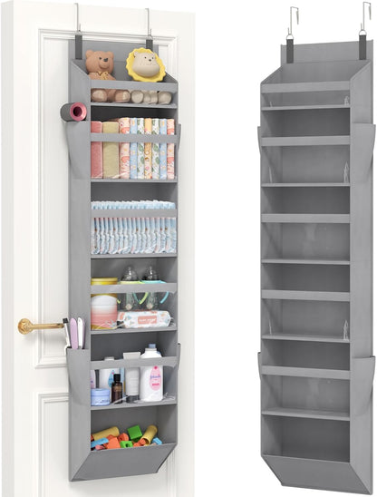 Lifewit 1 Pack Over the Door Organizer, 5 Section Clear Window Hanging Storage with 4 Side Pockets, Sturdy Anti Tilt 40 lbs Load Behind Door for Closet, Bedroom, Bathroom, Nursery, Dorm, Dark Gray