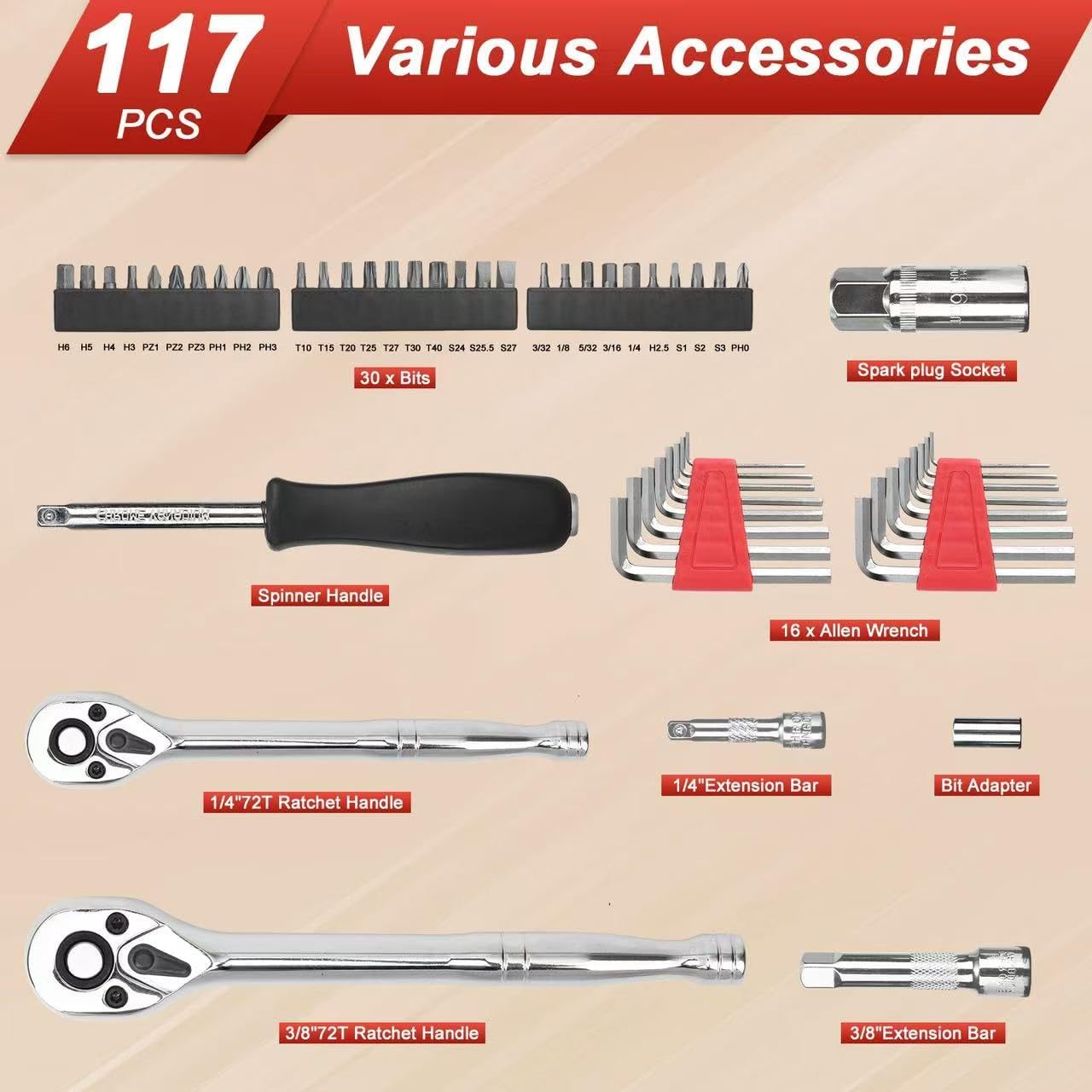 Egofine 46 Pieces 1/4 inch Drive Socket Ratchet Wrench Set, with Bit Socket Set Metric and Extension Bar for Auto Repairing and Household, with Storage Case