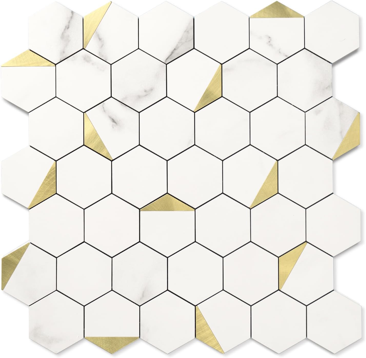 10-Sheet Heavy-Duty Hexagon Peel and Stick Backsplash, Thick Waterproof &Heat Resistant Stick on Wall Tiles, Slate Beige Mosaic for Kitchen & Bathroom, Strong Adhesive Permanent PVC Tiles