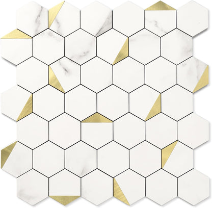10-Sheet Heavy-Duty Hexagon Peel and Stick Backsplash, Thick Waterproof &Heat Resistant Stick on Wall Tiles, Slate Beige Mosaic for Kitchen & Bathroom, Strong Adhesive Permanent PVC Tiles
