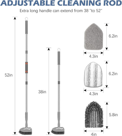 SetSail Tile Tub Scrubber Brush 3-in-1 Shower Scrubber with 52-inch Adjustable Long Handle Shower Cleaner Brush and 3 Detachable Replacement Brush Heads for Cleaning Bathroom Kitchen Walls Tub Tile