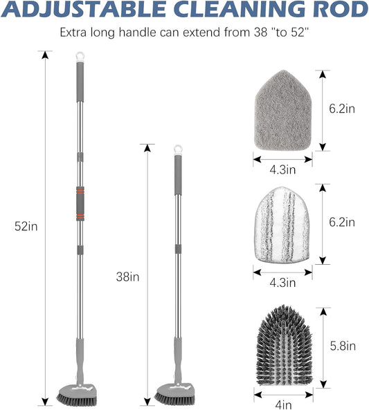 SetSail Tile Tub Scrubber Brush 3-in-1 Shower Scrubber with 52-inch Adjustable Long Handle Shower Cleaner Brush and 3 Detachable Replacement Brush Heads for Cleaning Bathroom Kitchen Walls Tub Tile