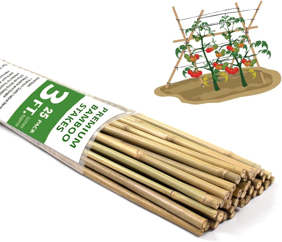 Plant Stakes,18 Inches Natural Garden Bamboo Sticks,BOVITRO 20Pcs Plant Support Stakes for Tomatoes,Beans,Vegetable and Potted Plants