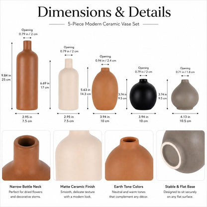 Ceramic Vase Set of 4, Modern Vases Home Decor, Neutral Decorative Vase for Bouquet Pampas Grass Dried Fresh Flowers, Small Vase for Living Room, Kitchen, Bedroom, Bathroom, Entryway Mantel, Decor