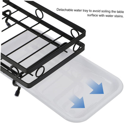 Amosfun Kitchen Storage Rack Drainage Holder Black 3-Rod Wall-Mounted and Desktop Sponge Rag Shelf for Dishcloths and Cleaning Supplies