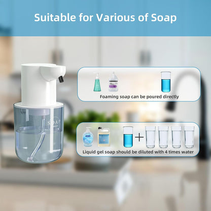 Automatic Foaming Soap Dispenser Touchless Rechargeable 13.53oz/400ml with Wall Mount and 4-Level Adjustable Electric Foam Soap Dispenser, Hand, Hands Free, Bathroom, Kitchen (White)
