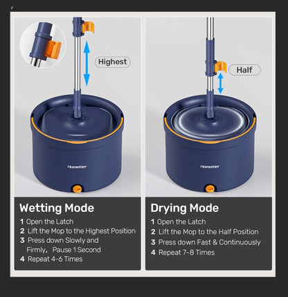 HoMettler Spin Mop and Bucket Set, Mop Bucket with Separate Dirty Water System, Deep-Cleaning Mops for Floors/Wall, Versatile Mops with 4 Microfiber Mop Pads